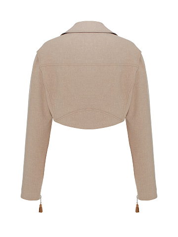 Бежевая укороченная косуха из льна, 2