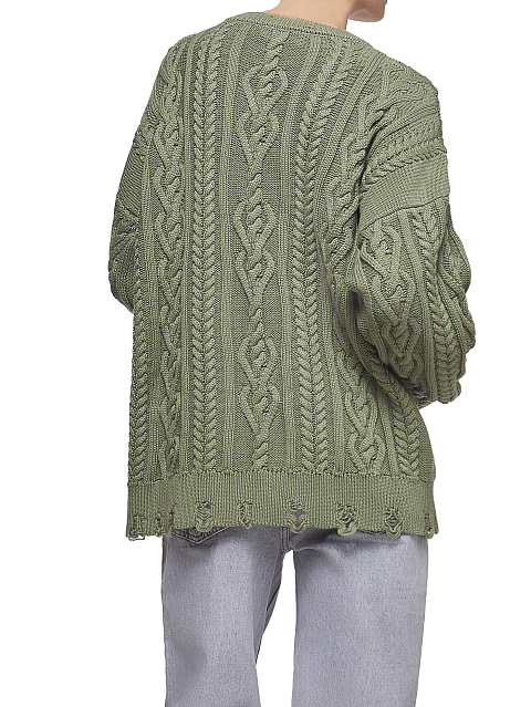 Зеленый унисекс хлопковый свитер с косами, 5