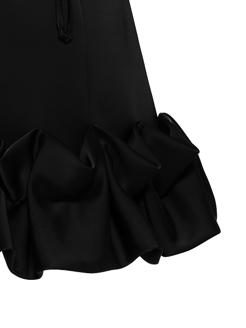 Черное атласное платье-мини с буфами на подоле, 3