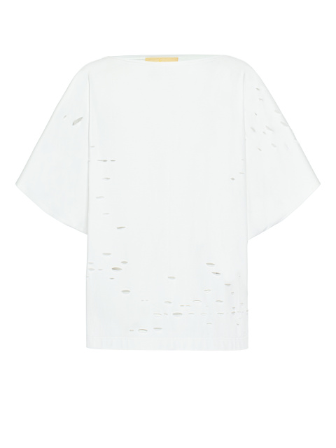 Белая хлопковая футболка со стразами на спине, 1