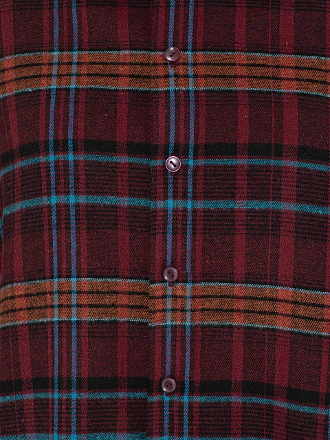 Бордовая рубашка в клетку с разрезами на плечах, 3