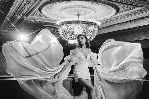 Белое кружевное платье-мини с рукавами из органзы, 5 Белое кружевное платье-мини с рукавами из органзы, 5