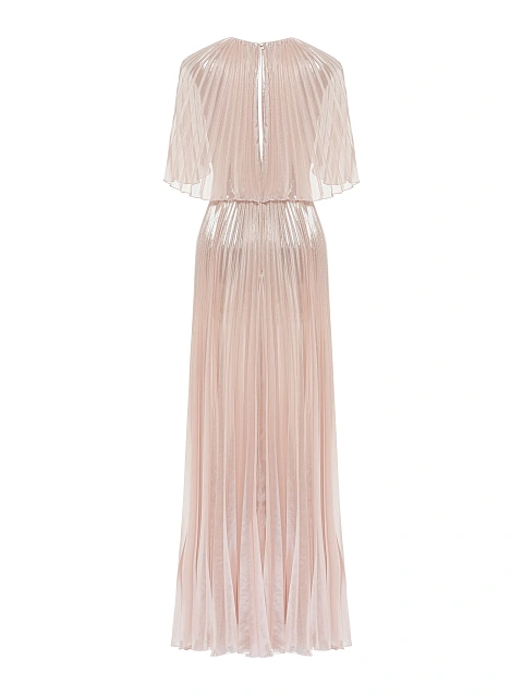 Розовое платье-макси из плиссированного шифона с эффектом металлик, 3