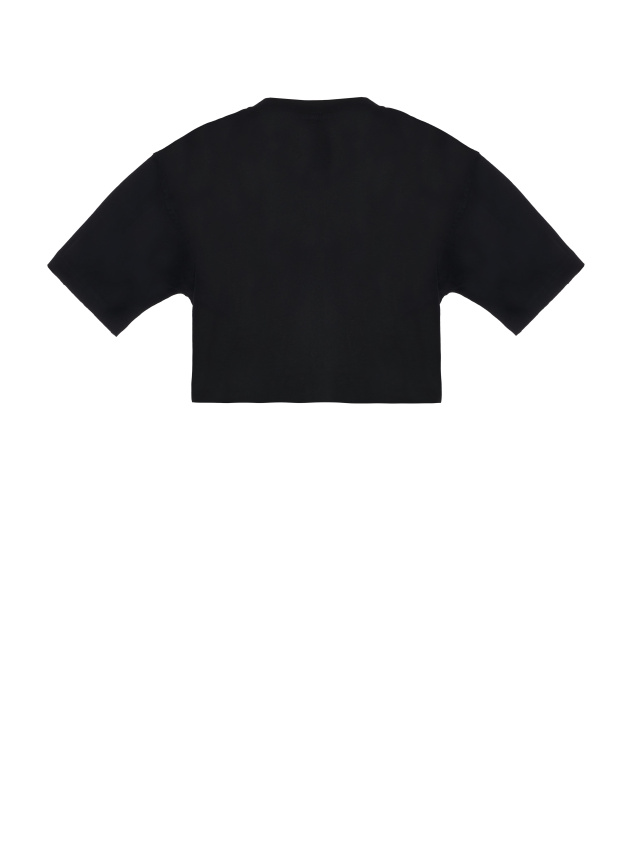 Черная укороченная футболка с принтом, 2