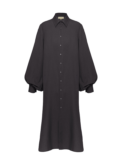 Черное хлопковое платье-рубашка с объемными рукавами, 1