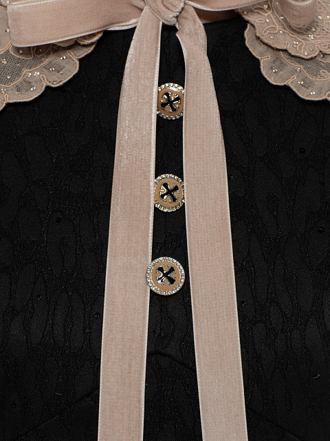 Черное детское платье из жаккарда с воротником и манжетами из кружева, 4