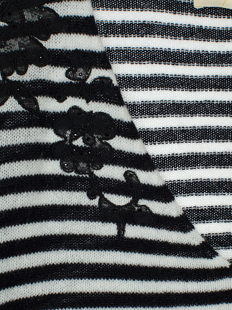 Черно-белый кашемировый пуловер с вышивкой и стразами, 3