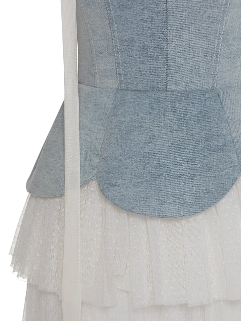 Платье-макси из голубого денима и белой сетки, 4