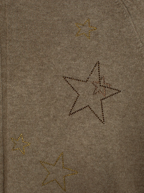 Коричневый укороченный пуловер из кашемира со звездами, 4