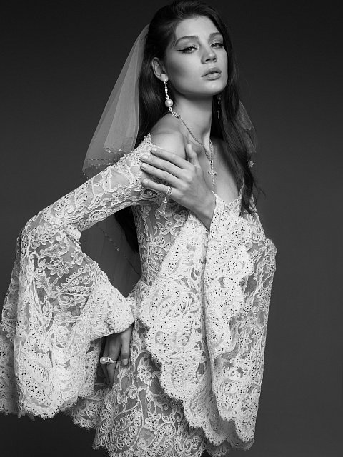 Платье-мини из кордового кружева со стразами Swarovski, 7