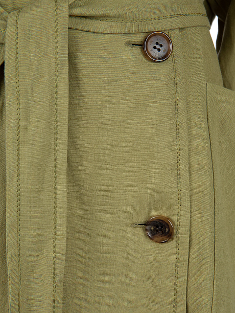 Оливковый двубортный льняной тренч, 5