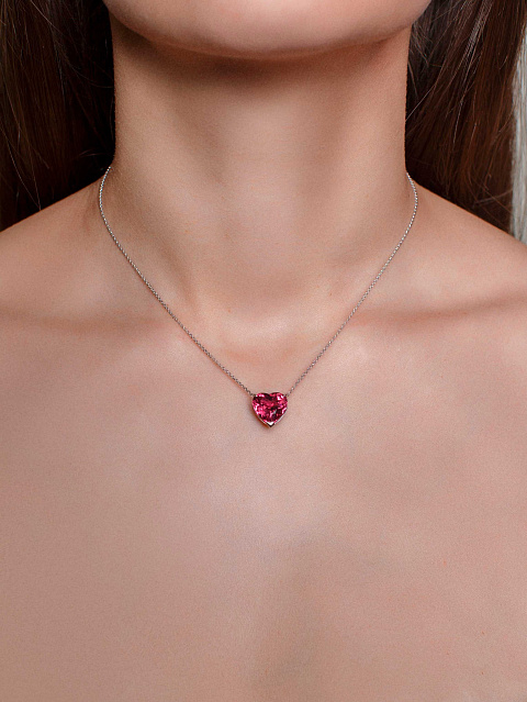 Колье с кулоном из белого золота с рубином в огранке «сердце» и гранатом, 2 Колье с кулоном из белого золота с рубином в огранке «сердце» и гранатом, 2