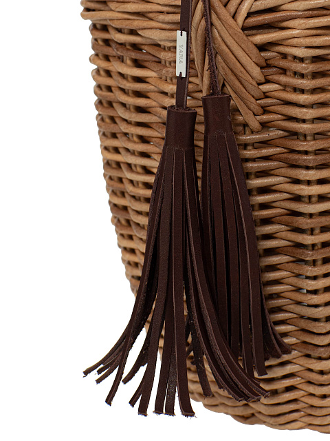 Бежевая сумка-корзина с декором из коричневой кожи, 3