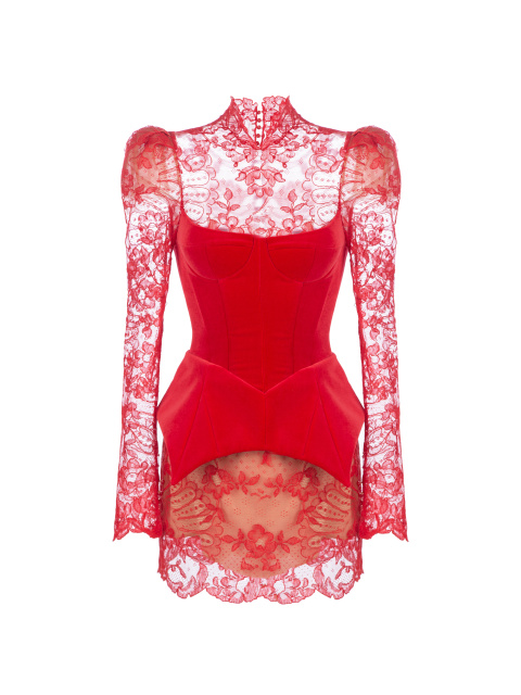 Красное кружевное платье-мини, 1