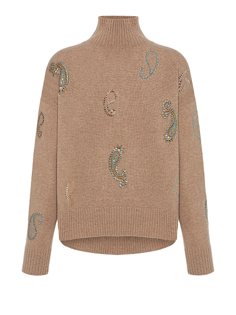 Светло-коричневый кашемировый свитер с узором пейсли, 1