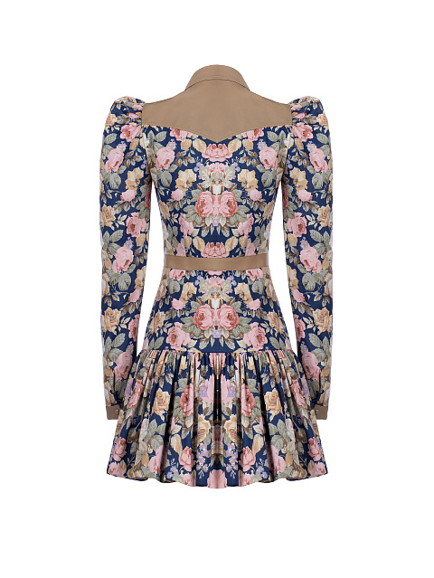 Синее хлопковое платье-мини с цветочным принтом, 2