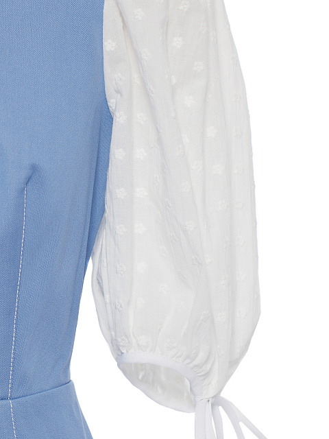 Голубое джинсовое платье-мини с контрастными рукавами, 3