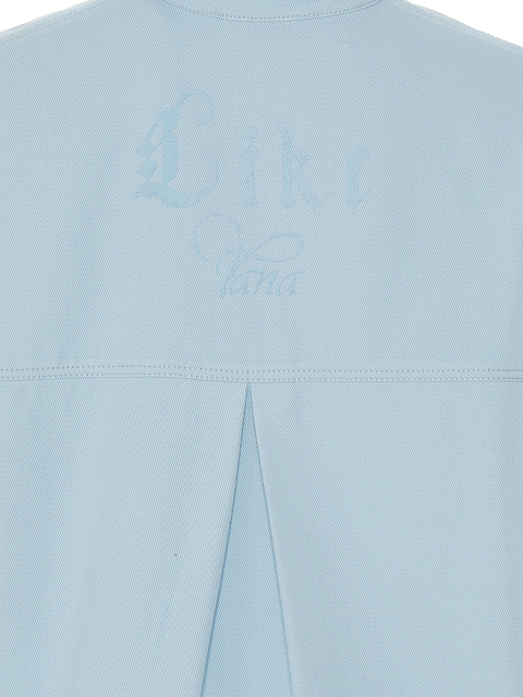 Голубой хлопковый костюм с принтом на спине, 4