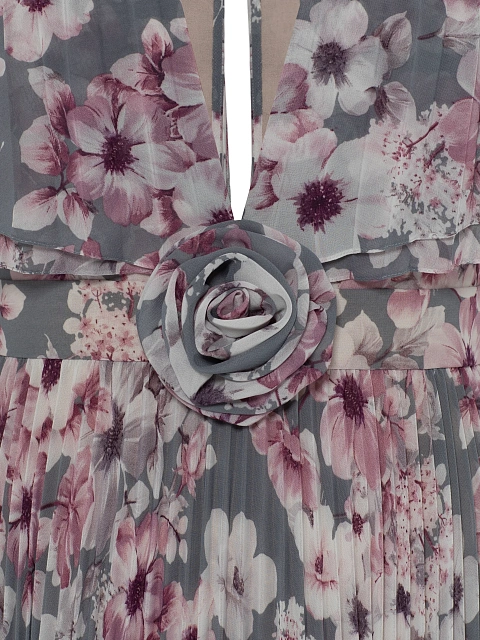 Серое платье-макси из шифона с цветочным принтом, 3