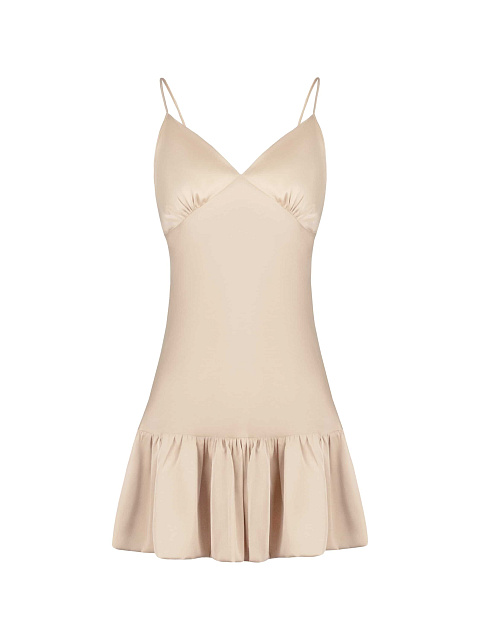 Светло-бежевое платье-комбинация с воланом, 1