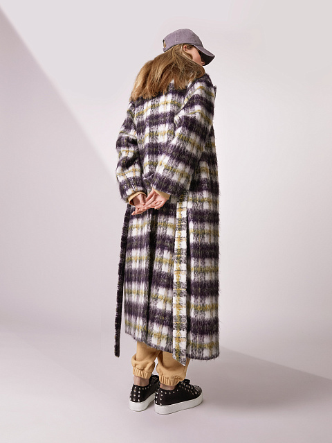 Однобортное шерстяное пальто в клетку, 5