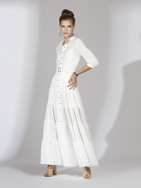 Белое платье-макси из тонкого шифона в клетку, 5