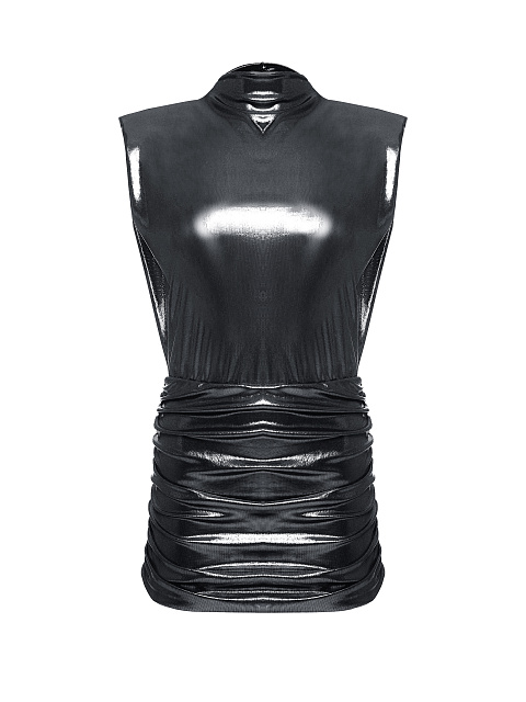 Серое платье-мини из трикотажа с металлическим блеском, 1