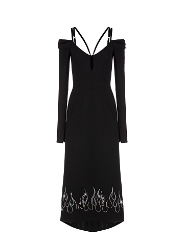 Черное трикотажное платье со стразами, 1