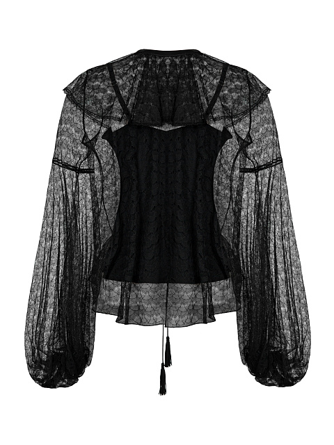 Черная кружевная блузка с отделкой из кожи, 2 Черная кружевная блузка с отделкой из кожи, 2