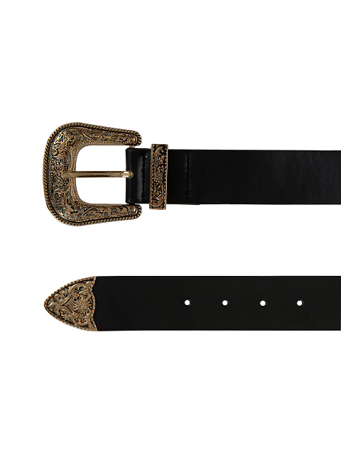 Широкий черный ремень с двумя пряжками бронзового цвета, 2