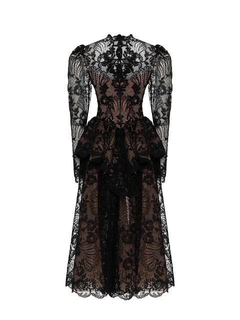 Черное кружевное платье-миди с баской, 3 Черное кружевное платье-миди с баской, 3