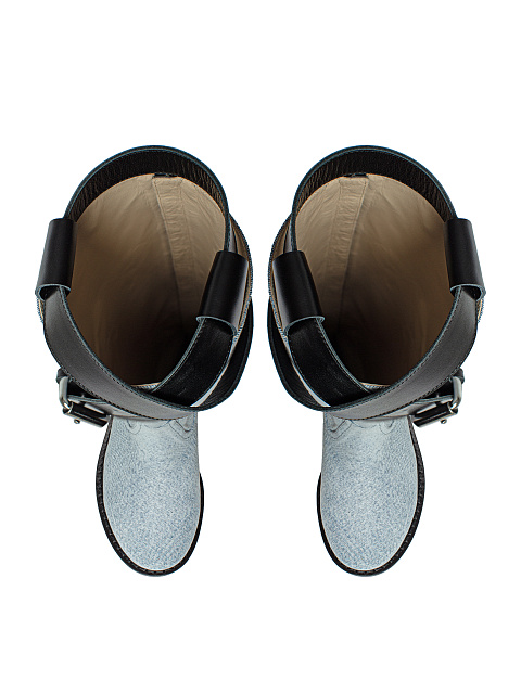 Голубые сапоги из денима с кожаным ремешком, 4