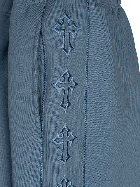 Синий трикотажный костюм с вышивкой в виде крестов, 6