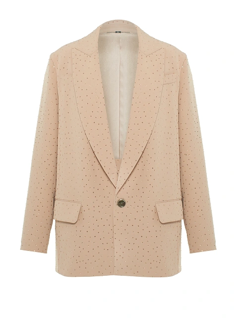 Бежевый костюм из жакета и юбки-мини в стразах, 3 Бежевый костюм из жакета и юбки-мини в стразах, 3