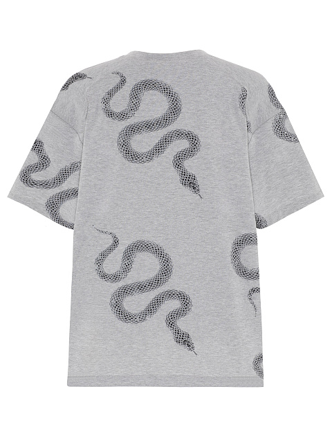 Серая хлопковая футболка с принтом и стразами, 2