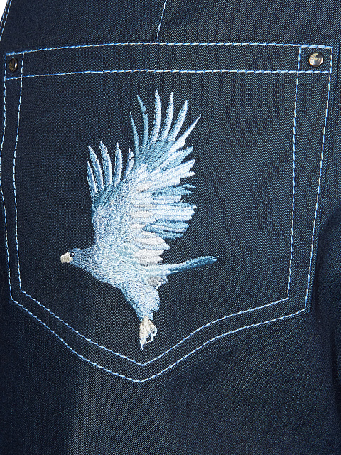 Темно-синие джинсы-клеш с вышивкой на карманах, 3