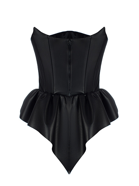 Черный кожаный корсет с баской и фигурным вырезом, 2 Черный кожаный корсет с баской и фигурным вырезом, 2