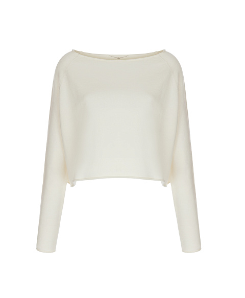 Укороченный кашемировый пуловер молочного цвета, 1