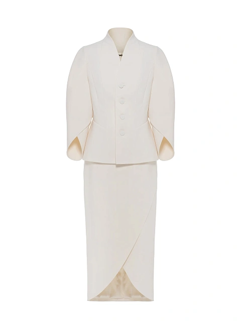 Белый костюм из хлопка с юбкой-миди, 1