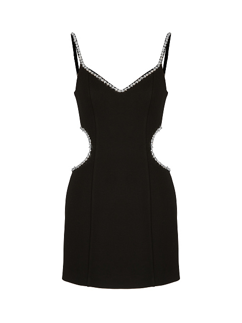 Черное платье-мини с вырезами и стразами, 1
