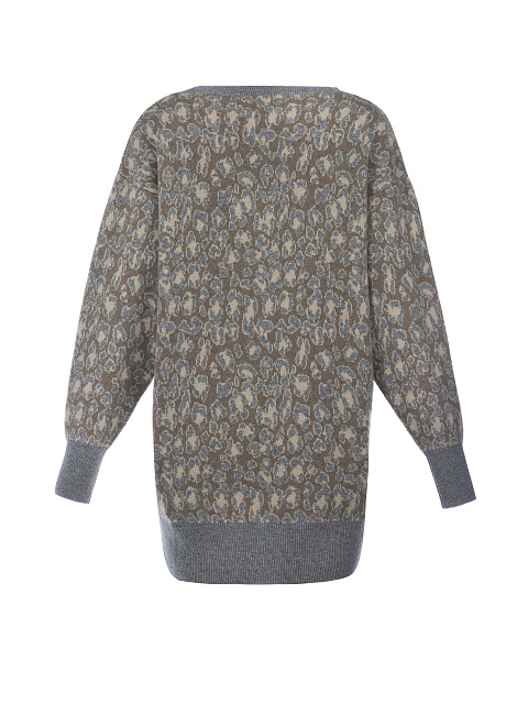 Удлиненный кашемировый пуловер с леопардовым рисунком, 2