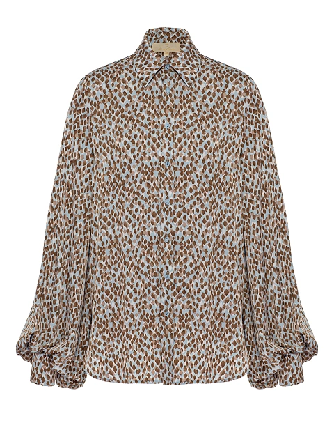 Голубая блузка из вискозы с коричневым принтом, 1