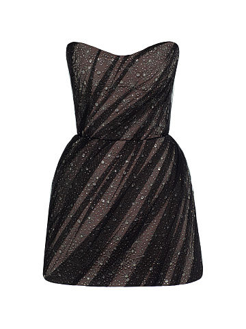 Черное платье-мини с кристаллами, 1