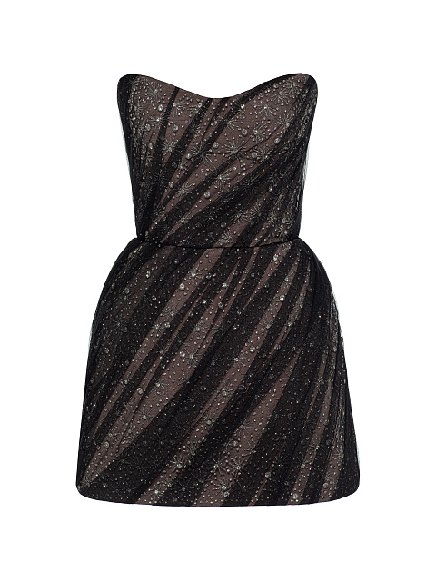 Черное платье-мини с кристаллами, 1