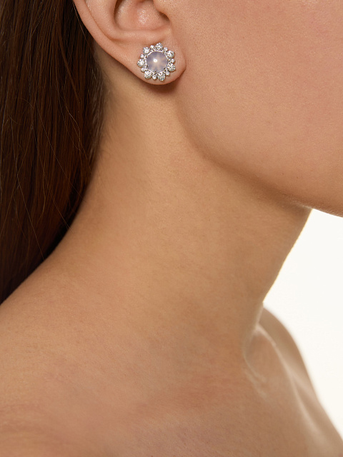 Пусеты из белого золота с халцедоном и бриллиантами, 3 Пусеты из белого золота с халцедоном и бриллиантами, 3