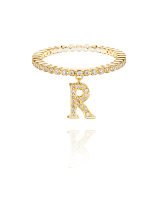 Кольцо из желтого золота с подвеской в виде буквы R с бриллиантами, 1
