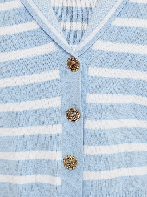 Укороченный голубой кардиган в белую полоску, 3