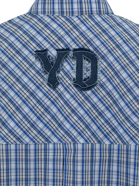 Синяя рубашка из хлопка в клетку с отделкой из денима, 5