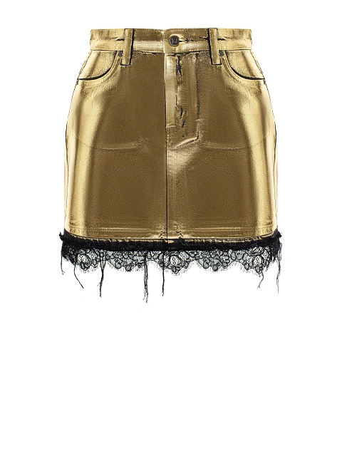 Юбка-мини из денима с золотым напылением и кружевом, 1