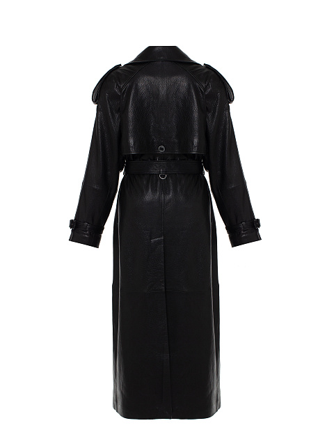 Черный двубортный тренч из фактурной кожи, 8